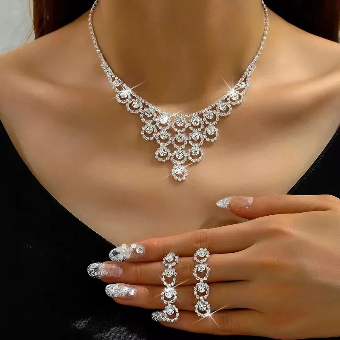 Sparkling Silver Color Crystal Collar Chain Choker Necklace Bridal Women Wedding Party Diamante Rhinestone Choker Jewelry Gifts
