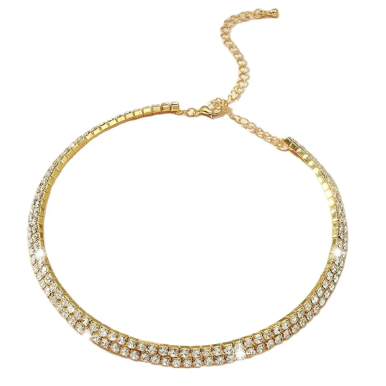 Sparkling Silver Color Crystal Collar Chain Choker Necklace Bridal Women Wedding Party Diamante Rhinestone Choker Jewelry Gifts
