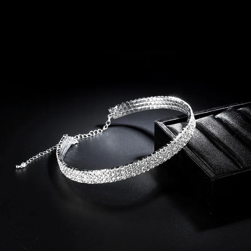 Sparkling Silver Color Crystal Collar Chain Choker Necklace Bridal Women Wedding Party Diamante Rhinestone Choker Jewelry Gifts