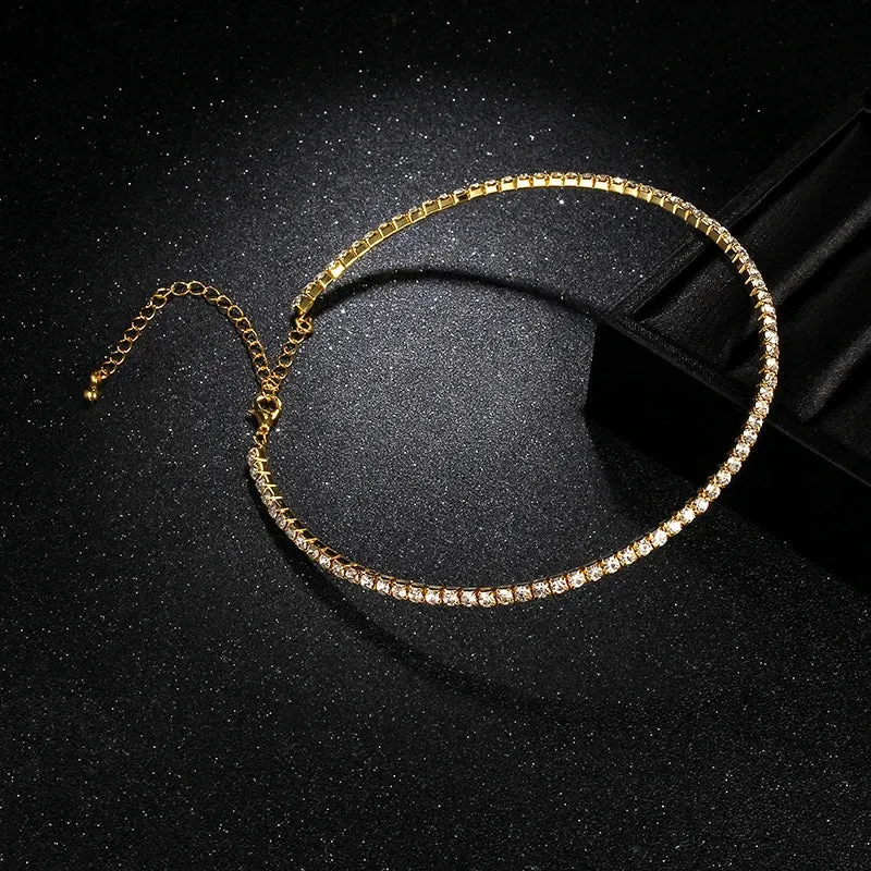 Sparkling Silver Color Crystal Collar Chain Choker Necklace Bridal Women Wedding Party Diamante Rhinestone Choker Jewelry Gifts