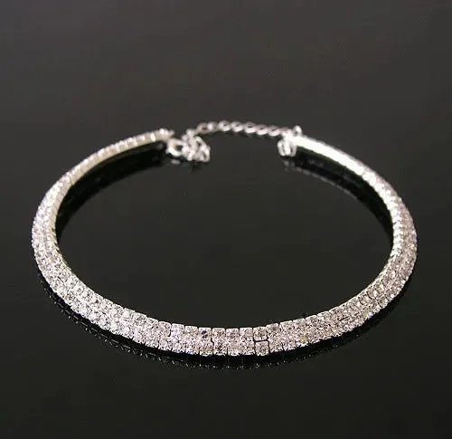 Sparkling Silver Color Crystal Collar Chain Choker Necklace Bridal Women Wedding Party Diamante Rhinestone Choker Jewelry Gifts