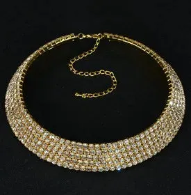Sparkling Silver Color Crystal Collar Chain Choker Necklace Bridal Women Wedding Party Diamante Rhinestone Choker Jewelry Gifts