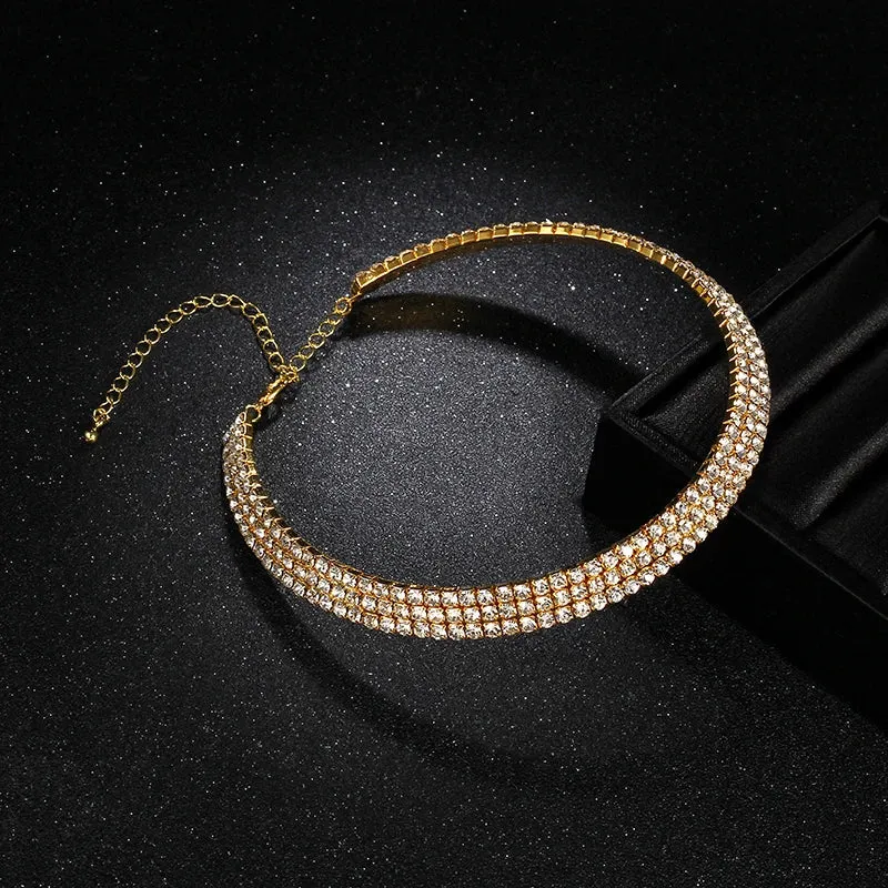 Sparkling Silver Color Crystal Collar Chain Choker Necklace Bridal Women Wedding Party Diamante Rhinestone Choker Jewelry Gifts