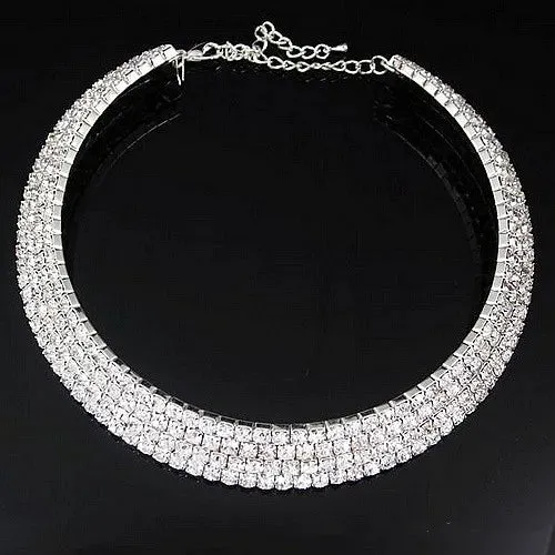 Sparkling Silver Color Crystal Collar Chain Choker Necklace Bridal Women Wedding Party Diamante Rhinestone Choker Jewelry Gifts
