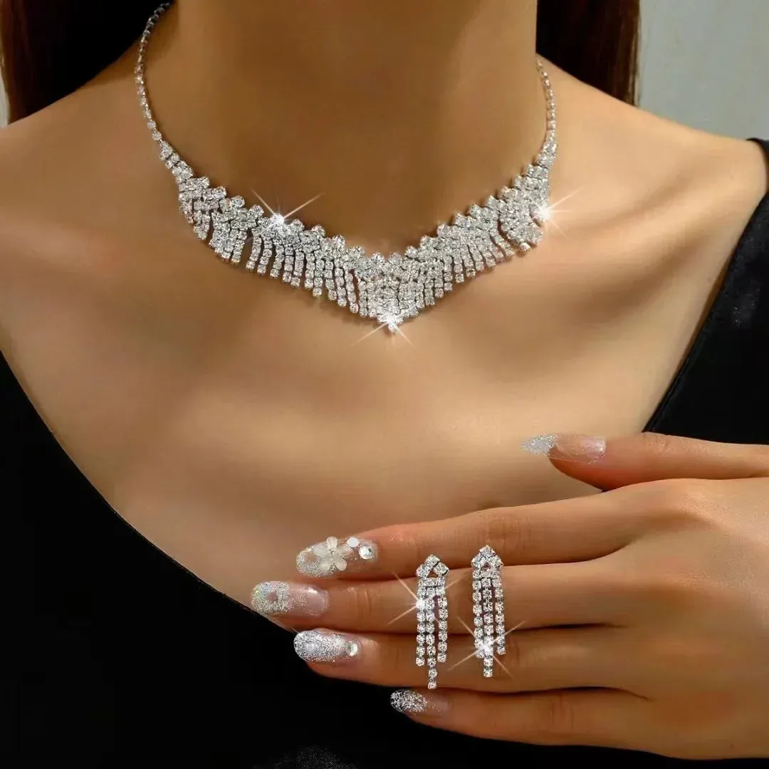 Sparkling Silver Color Crystal Collar Chain Choker Necklace Bridal Women Wedding Party Diamante Rhinestone Choker Jewelry Gifts