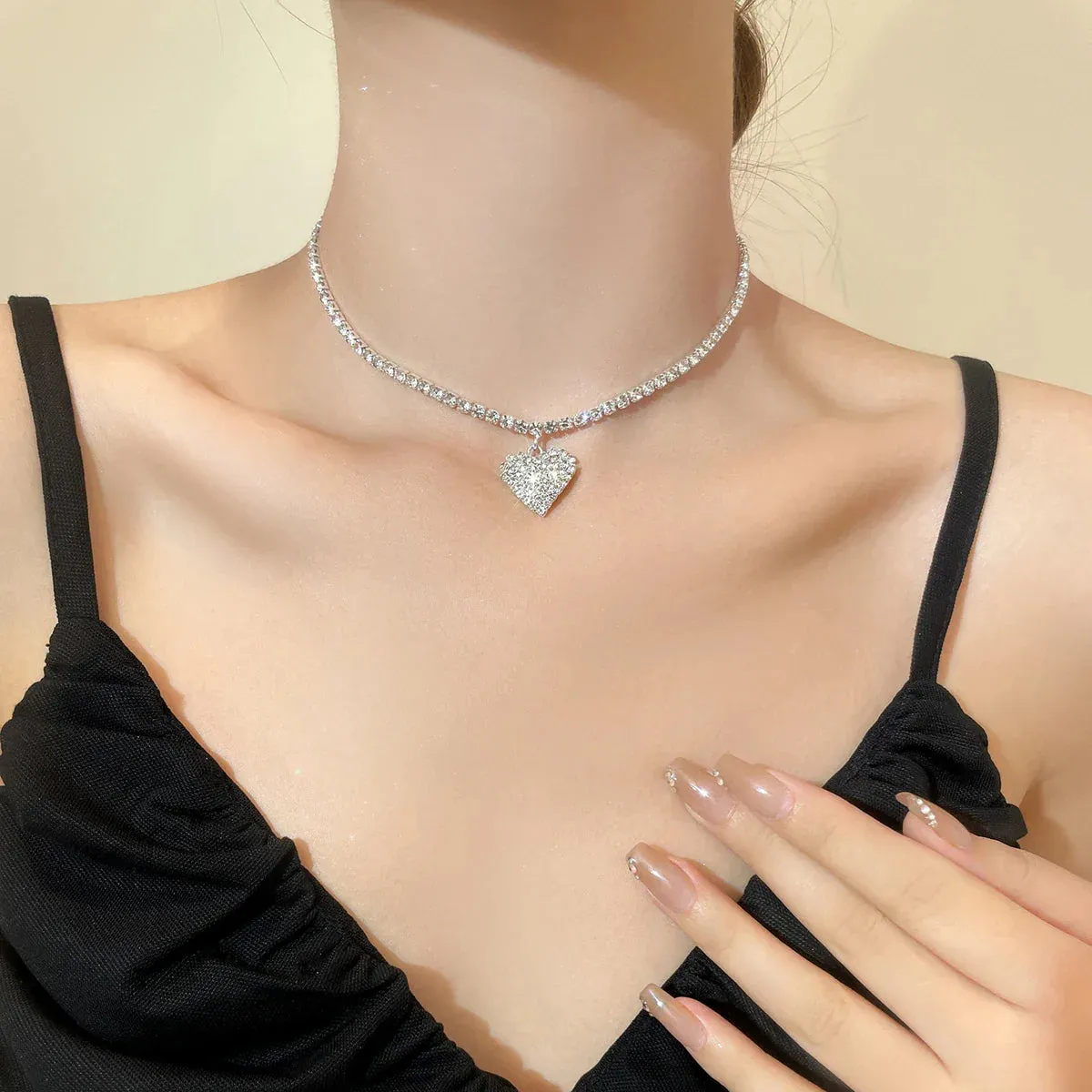Sparkling Silver Color Crystal Collar Chain Choker Necklace Bridal Women Wedding Party Diamante Rhinestone Choker Jewelry Gifts