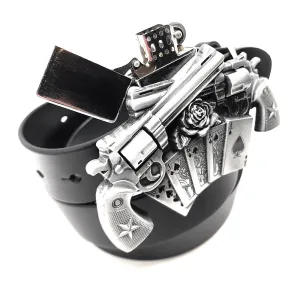 Spinning Revolvers Lighter Belt Buckle and Premium Leather Belt