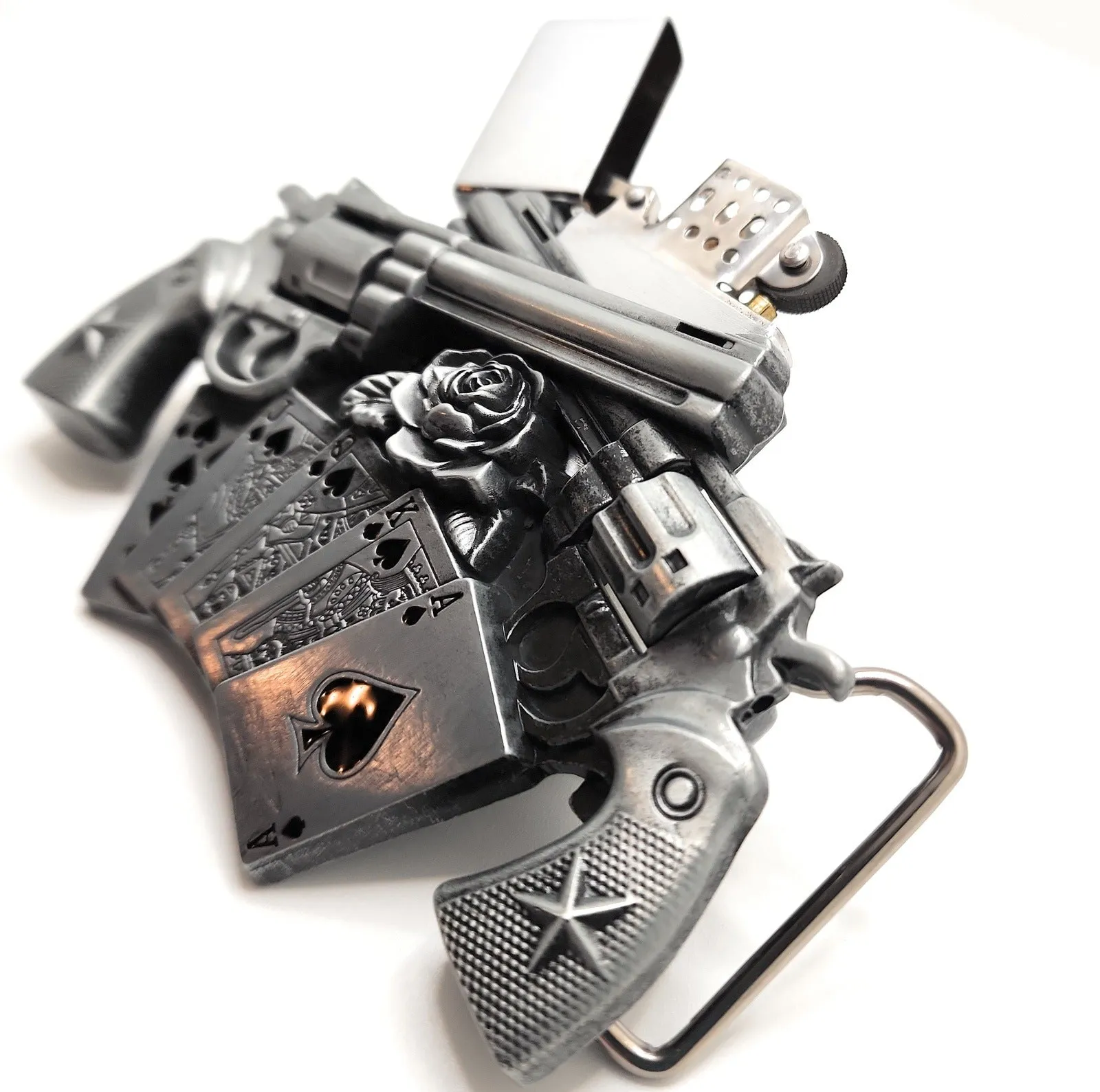 Spinning Revolvers Lighter Belt Buckle and Premium Leather Belt