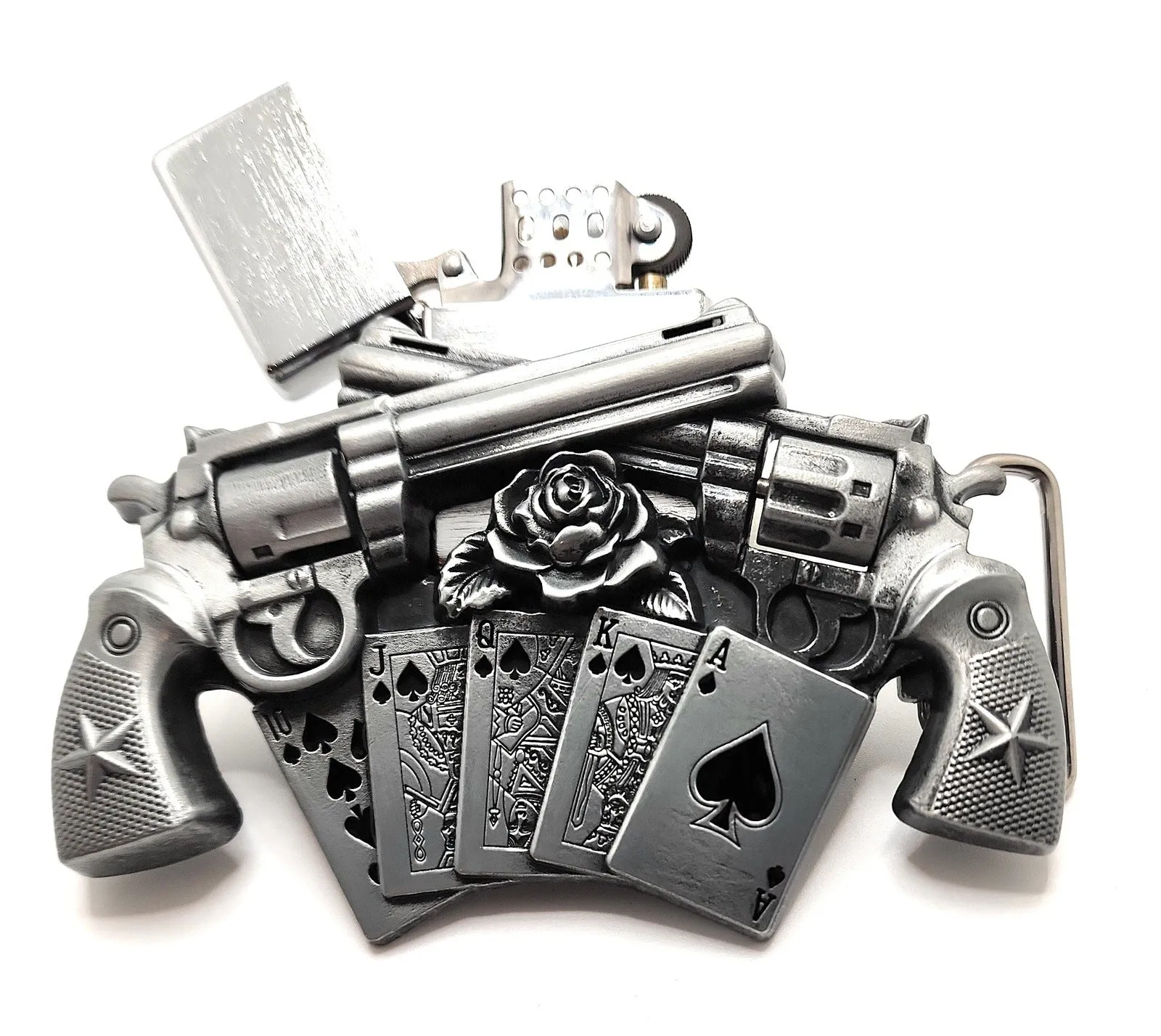 Spinning Revolvers Lighter Belt Buckle and Premium Leather Belt