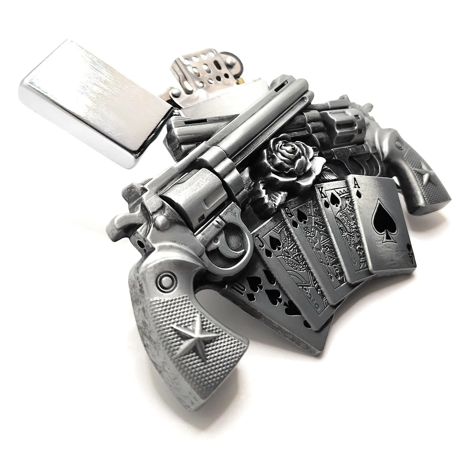 Spinning Revolvers Lighter Belt Buckle and Premium Leather Belt
