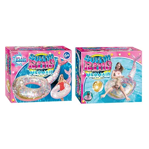 Splash Buddies Pool Float Glitter Inflatable Swim Ring -- Fun Beach and Water Toy Lounge for Kids, Adults Alike (Mermaid)