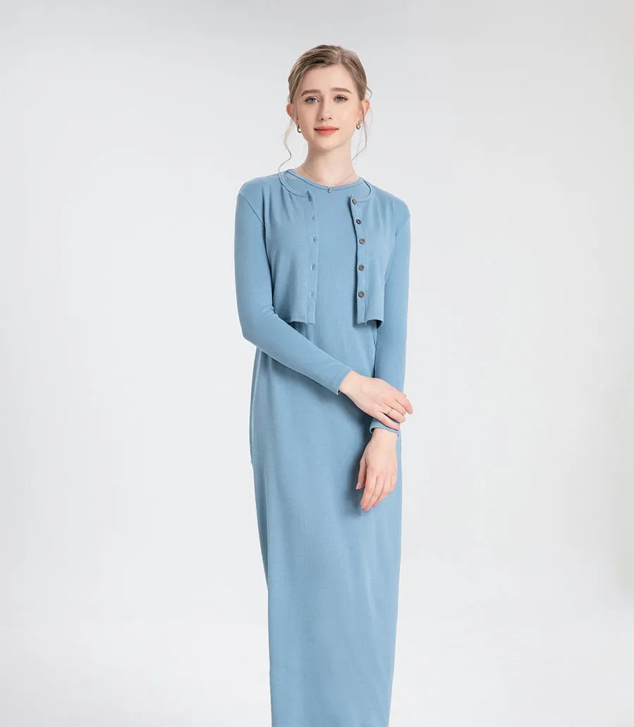 spring summer woman cardigan and near Ankle Length long dress