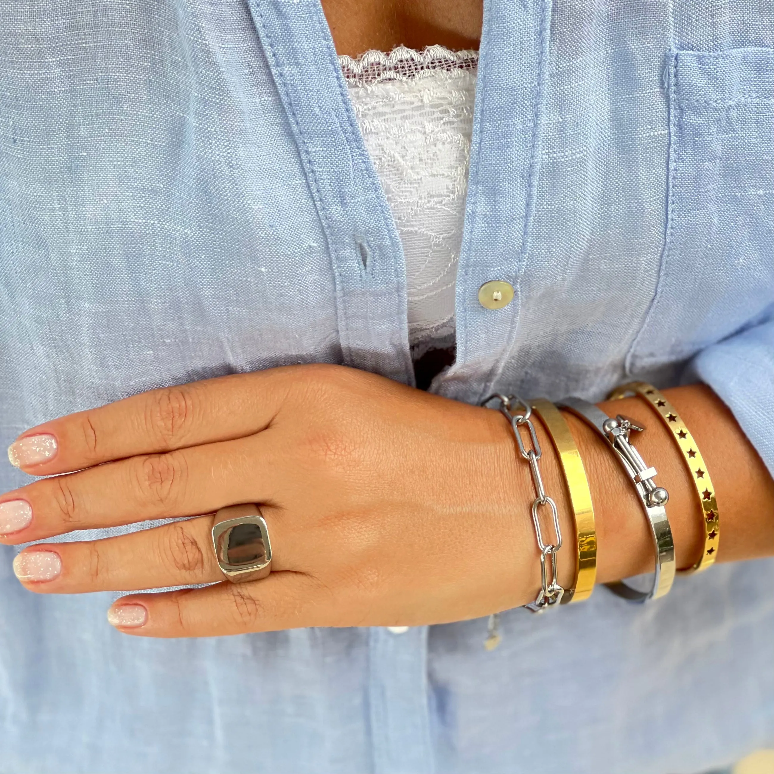 Stamp Silver Bangle