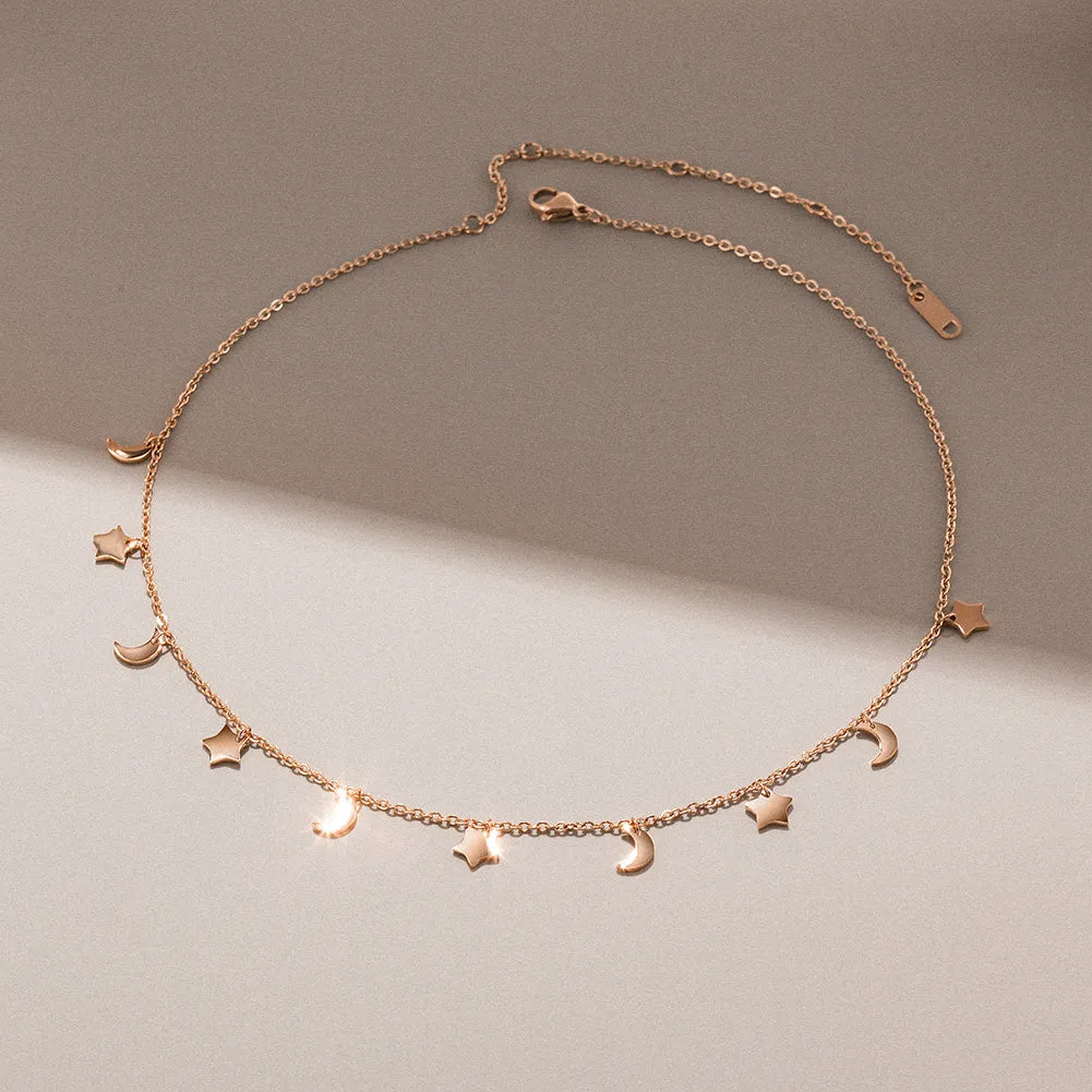 Star and Moon Dangle Necklace