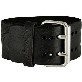 Star Embossed Distressed Black Leather Cuff