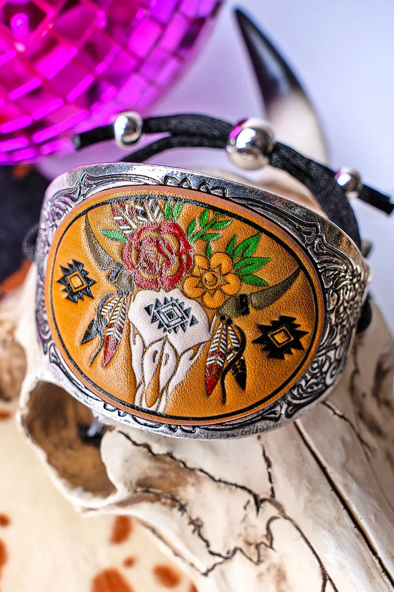 Starfire Steer Faux Leather and Silvertone Cuff Slider Bracelet