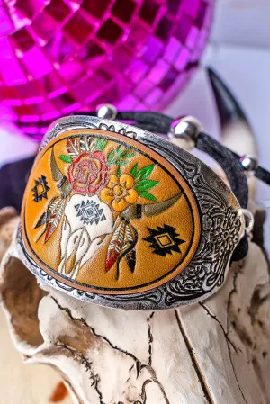 Starfire Steer Faux Leather and Silvertone Cuff Slider Bracelet