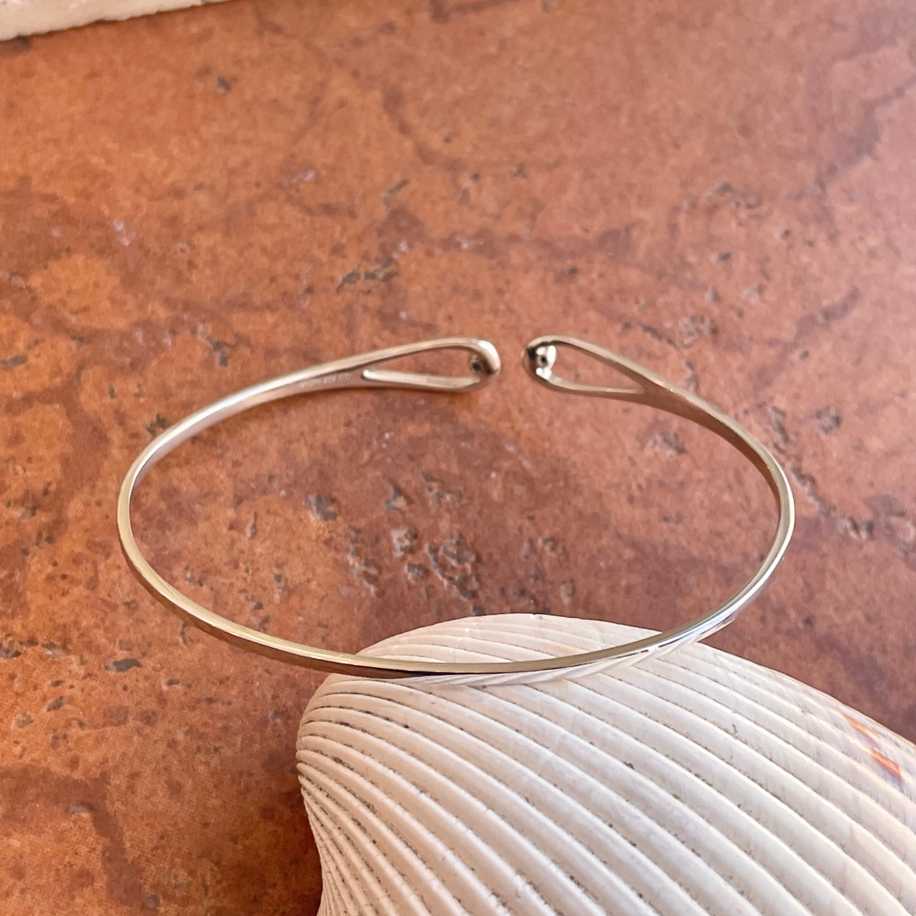 Sterling Silver .02 CT Diamond Open Bangle Cuff Bracelet