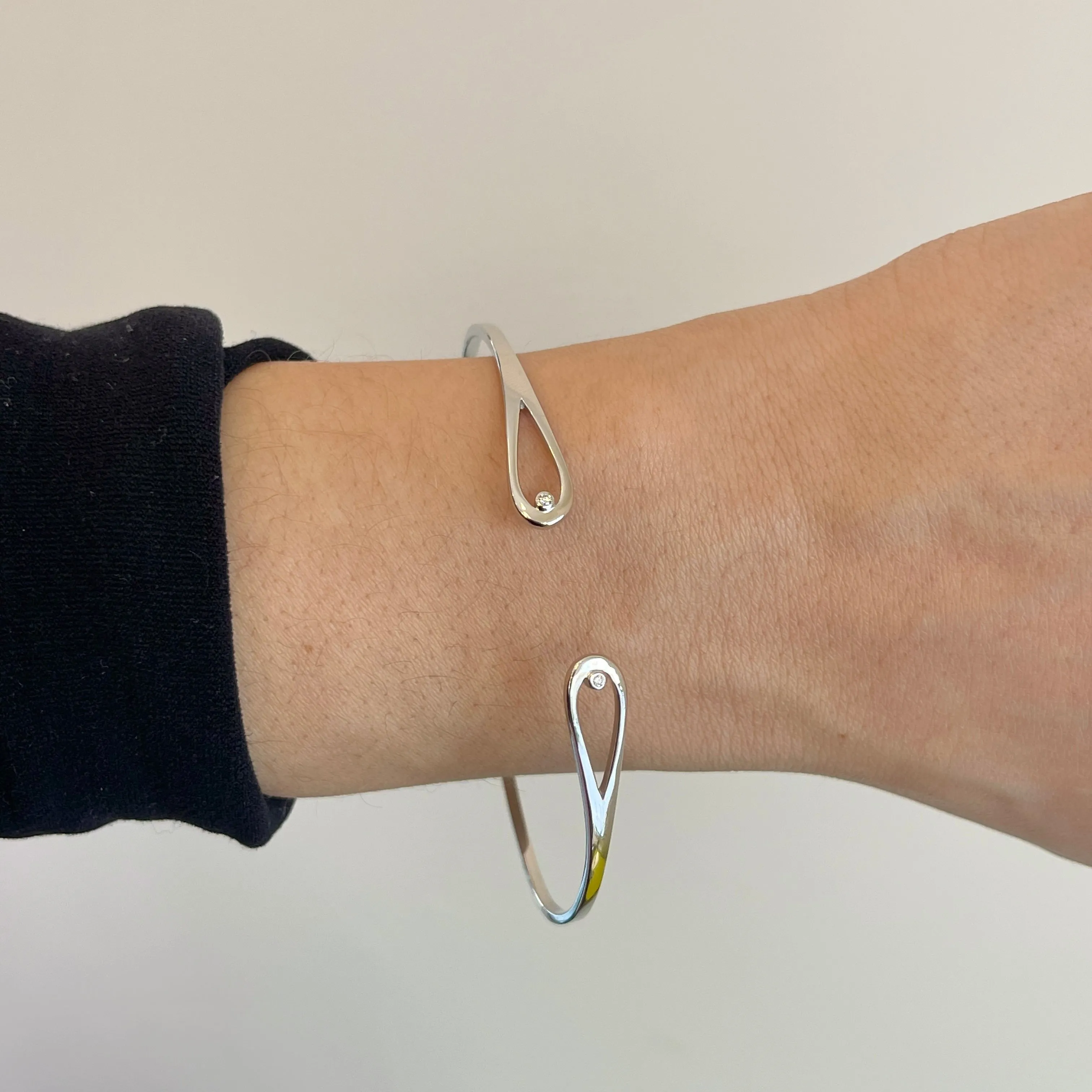 Sterling Silver .02 CT Diamond Open Bangle Cuff Bracelet