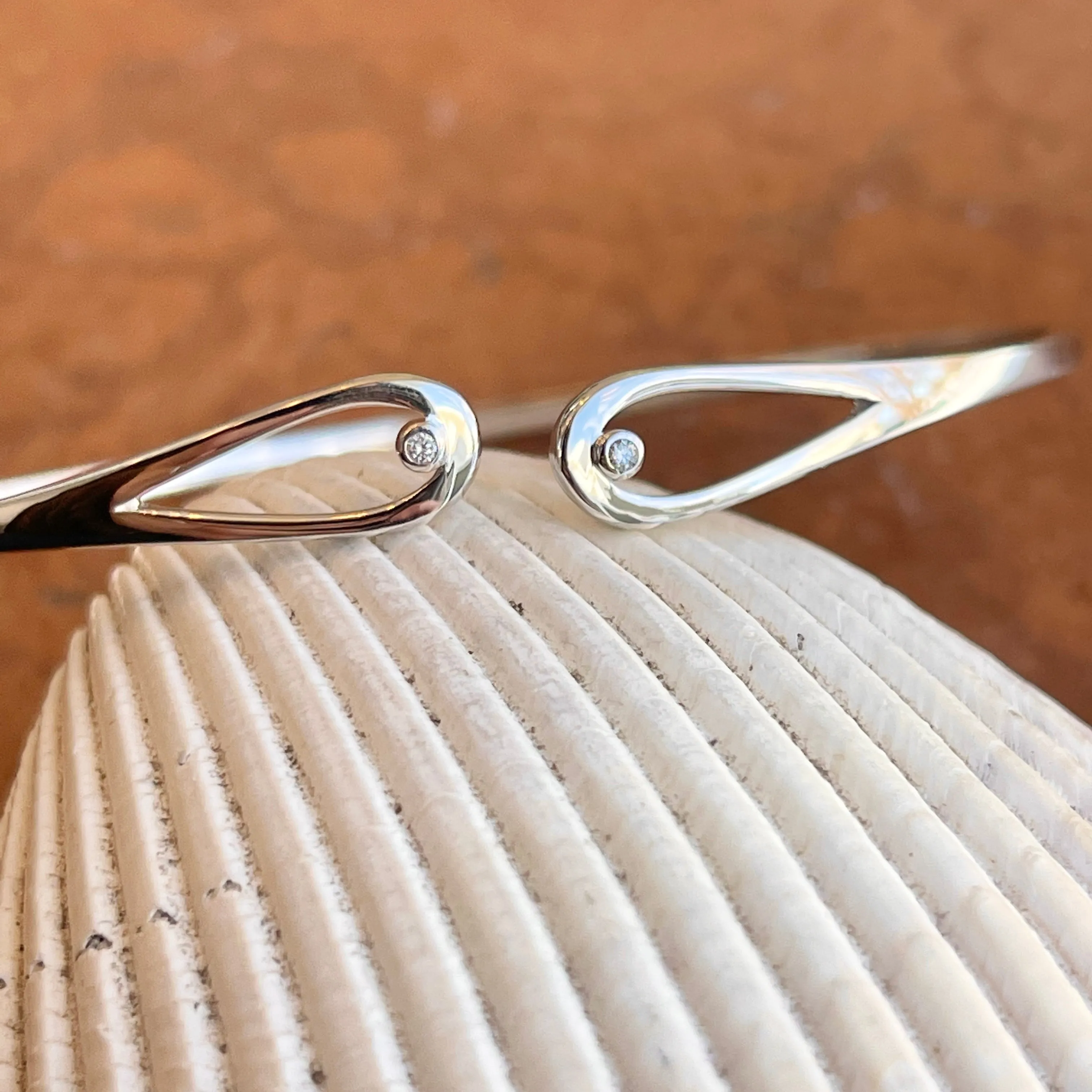 Sterling Silver .02 CT Diamond Open Bangle Cuff Bracelet