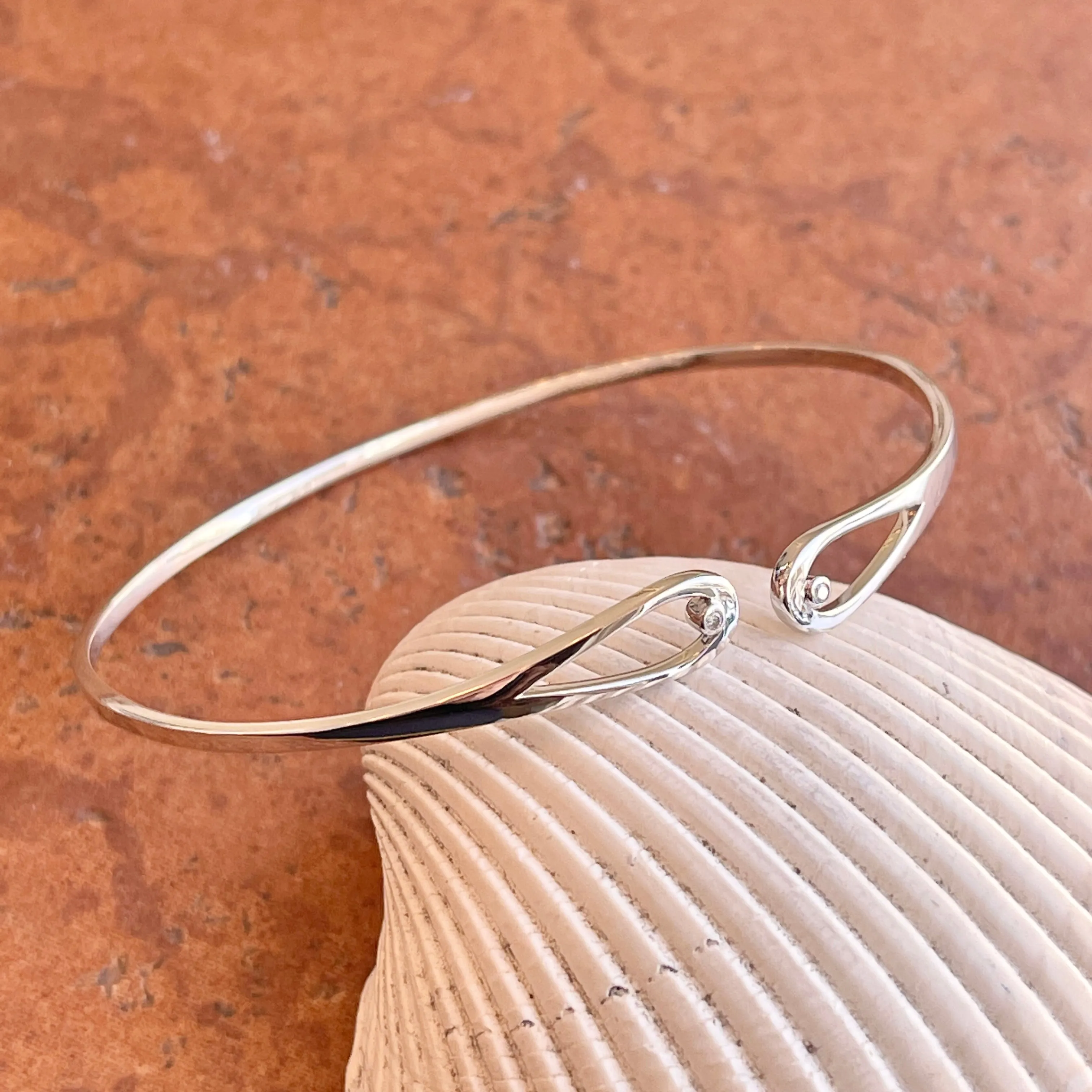 Sterling Silver .02 CT Diamond Open Bangle Cuff Bracelet