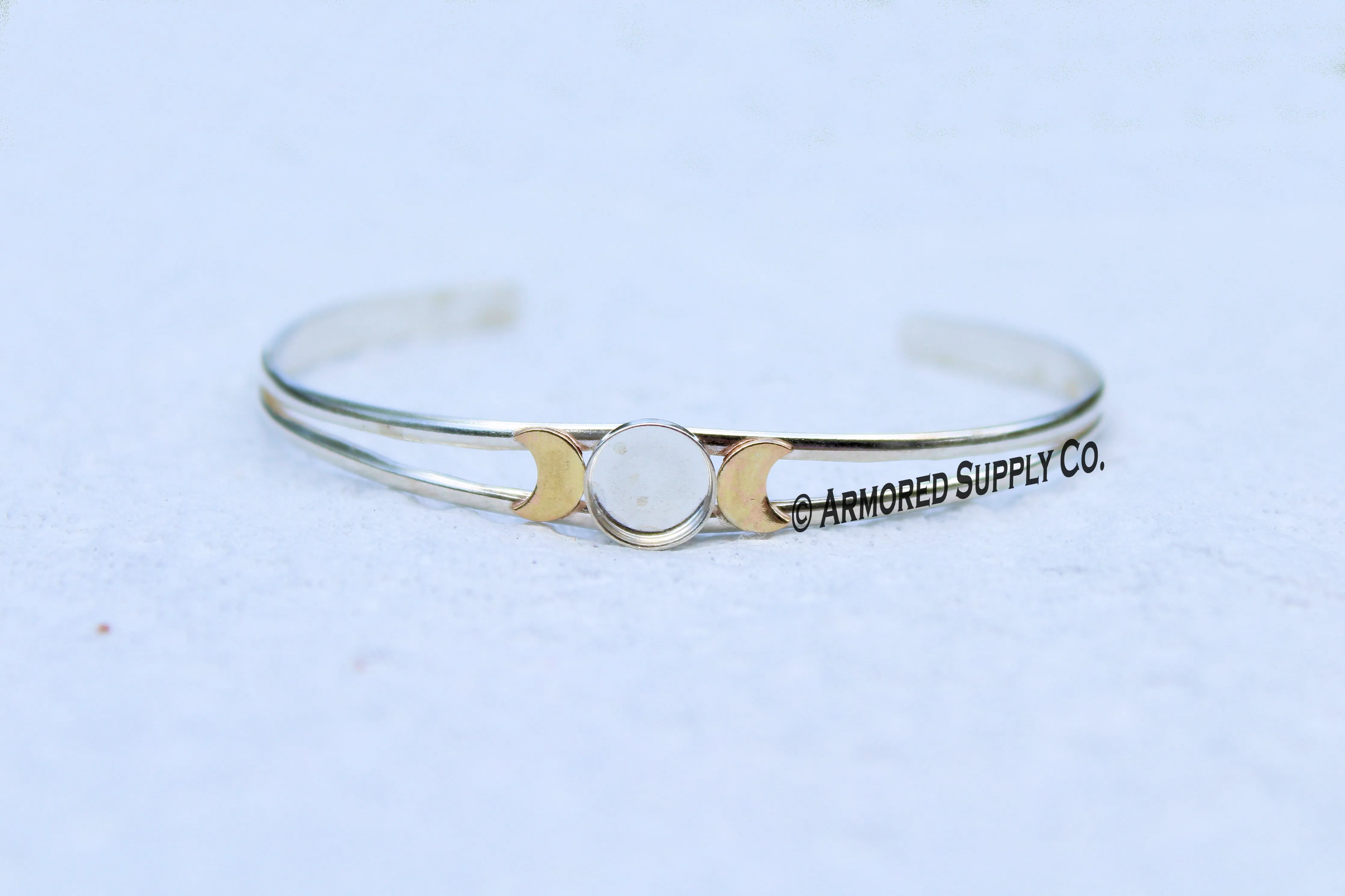 Sterling Silver & Gold Moon Phase Split Shank Bezel Cuff setting