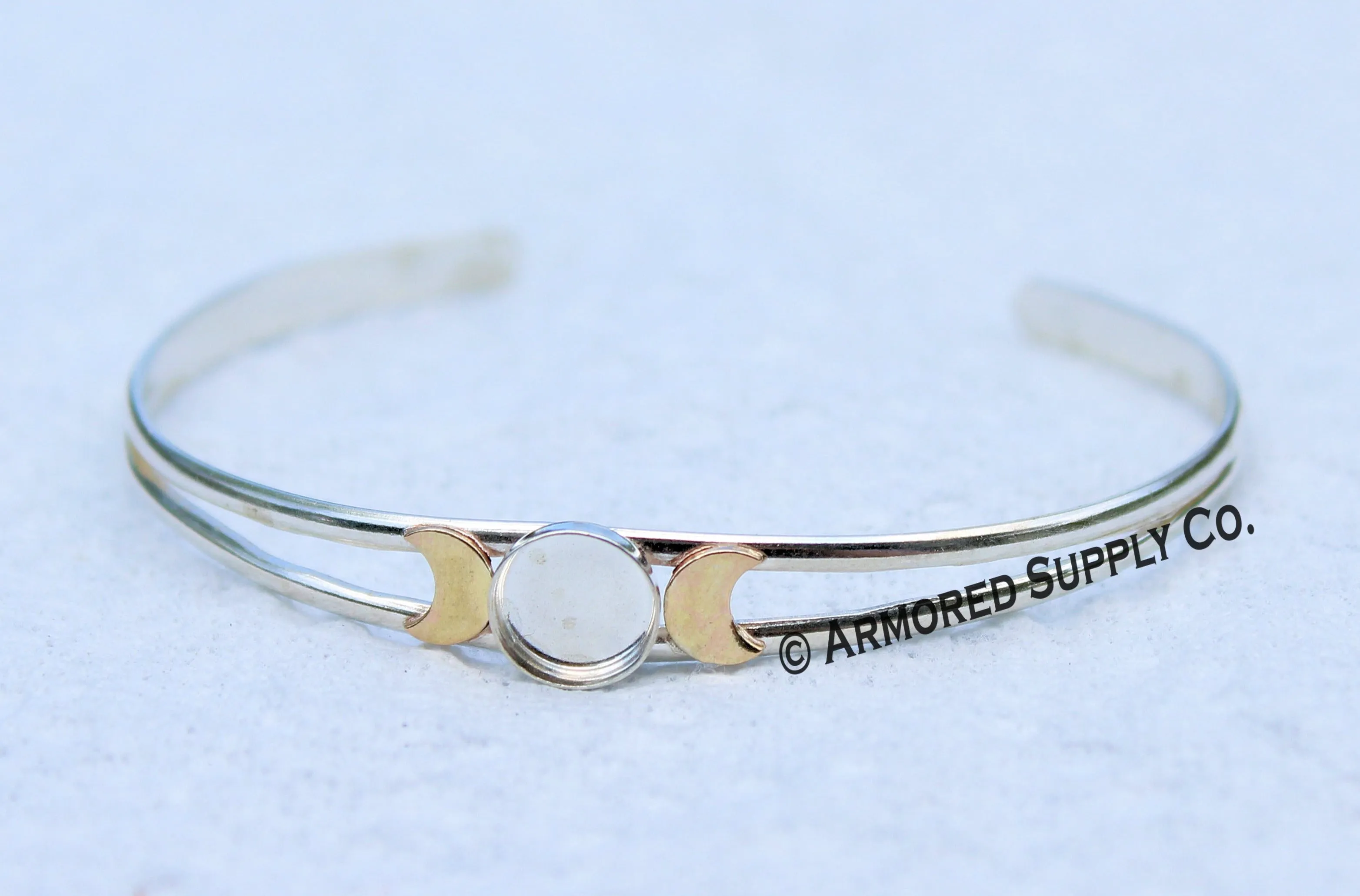 Sterling Silver & Gold Moon Phase Split Shank Bezel Cuff setting