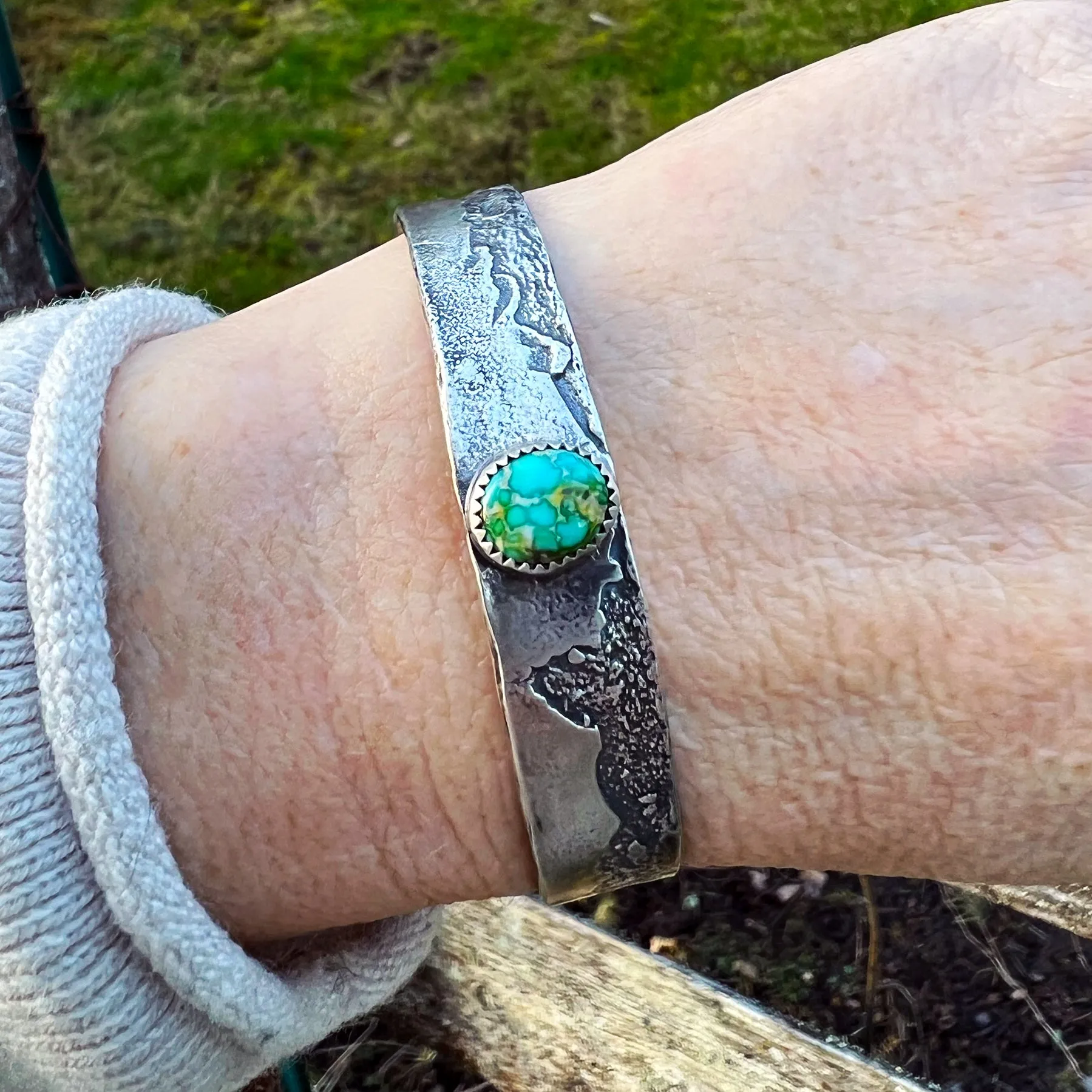Sterling Silver & Sonoran Gold Turquoise Reticulated Cuff