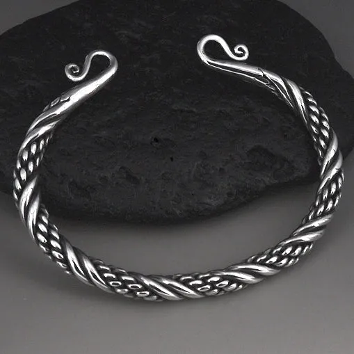 Sterling Silver Biker Bracelet Viking Torc Cuff Armlet