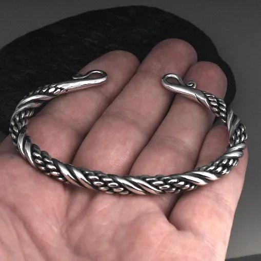 Sterling Silver Biker Bracelet Viking Torc Cuff Armlet