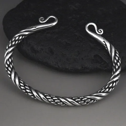 Sterling Silver Biker Bracelet Viking Torc Cuff Armlet