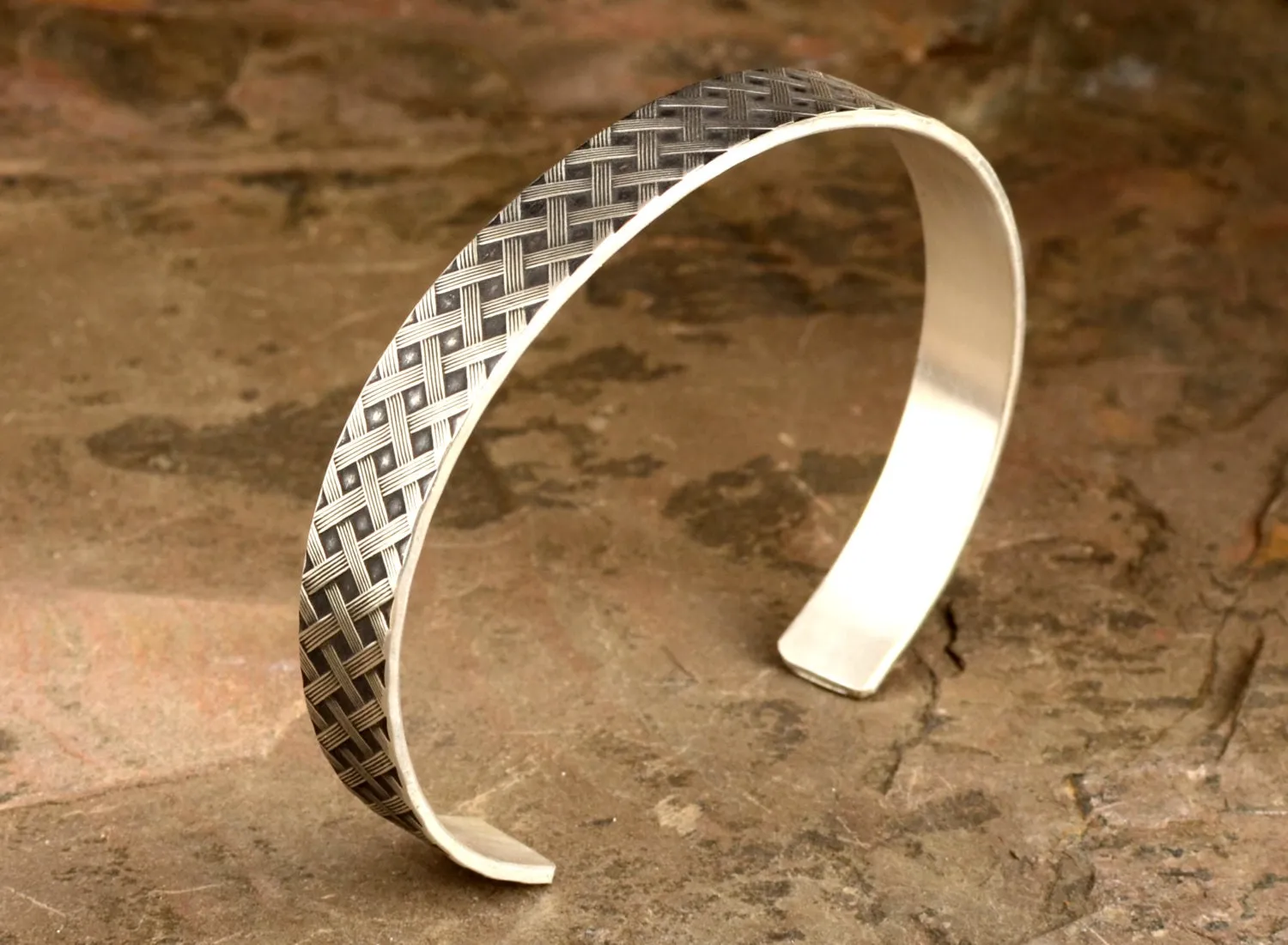 Sterling Silver Cuff Bracelet with Weave Patterning in Wire