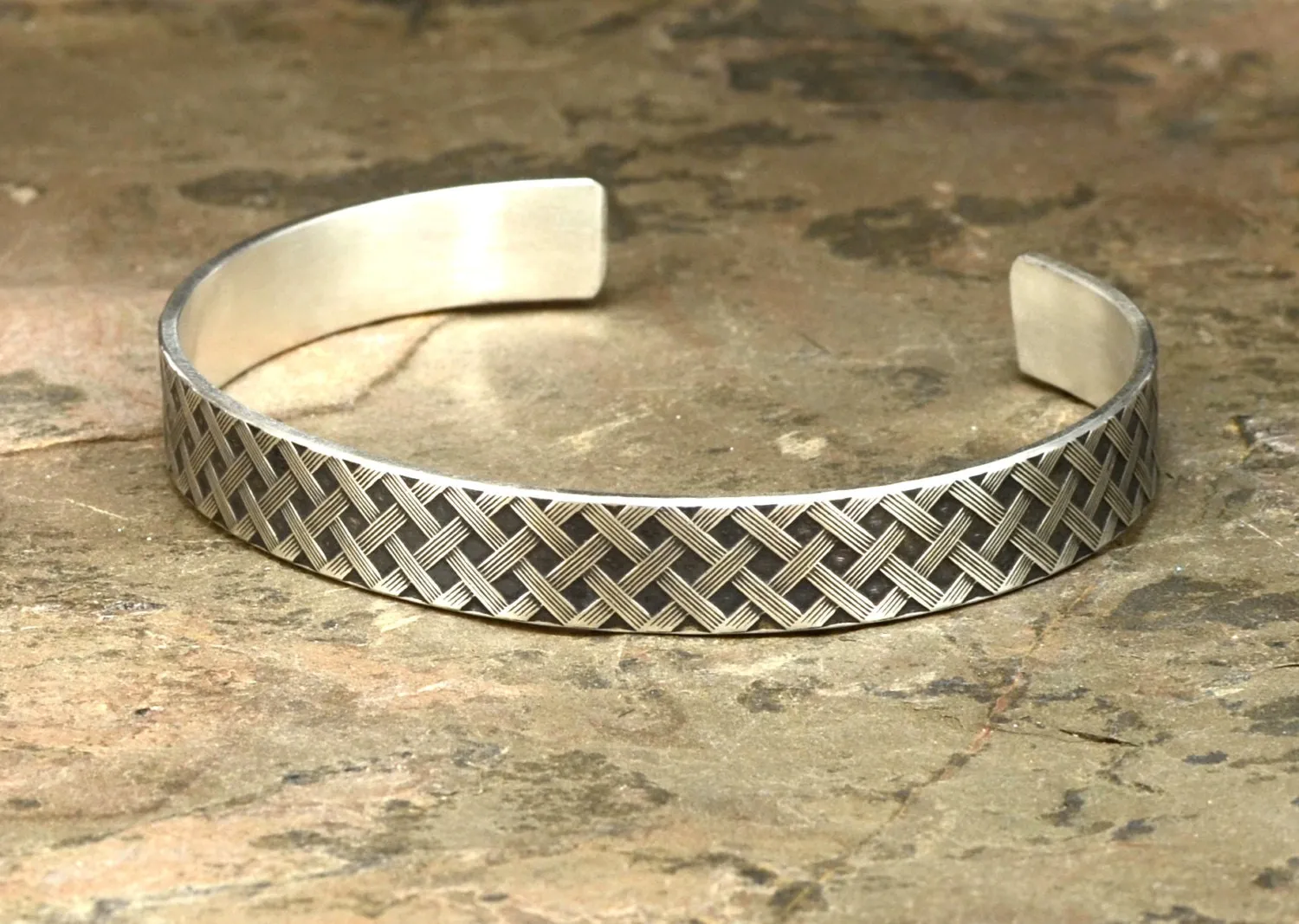 Sterling Silver Cuff Bracelet with Weave Patterning in Wire