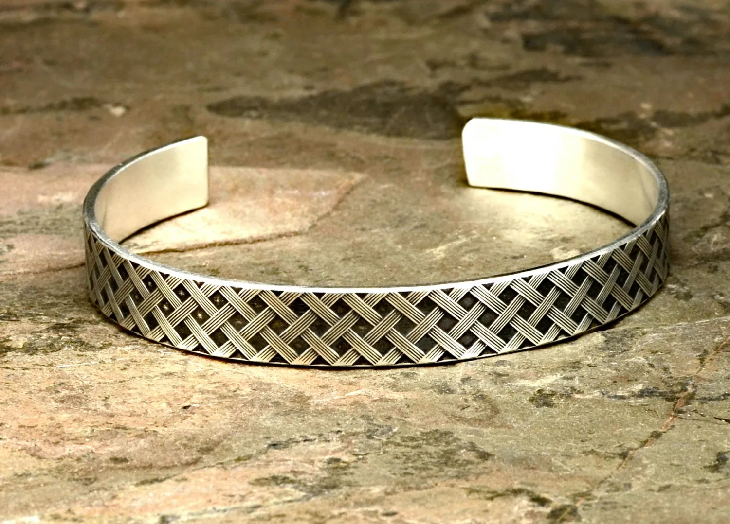 Sterling Silver Cuff Bracelet with Weave Patterning in Wire