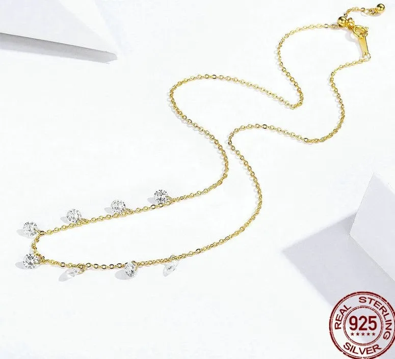 Sterling Silver Sparkling Chokers Necklace For Women