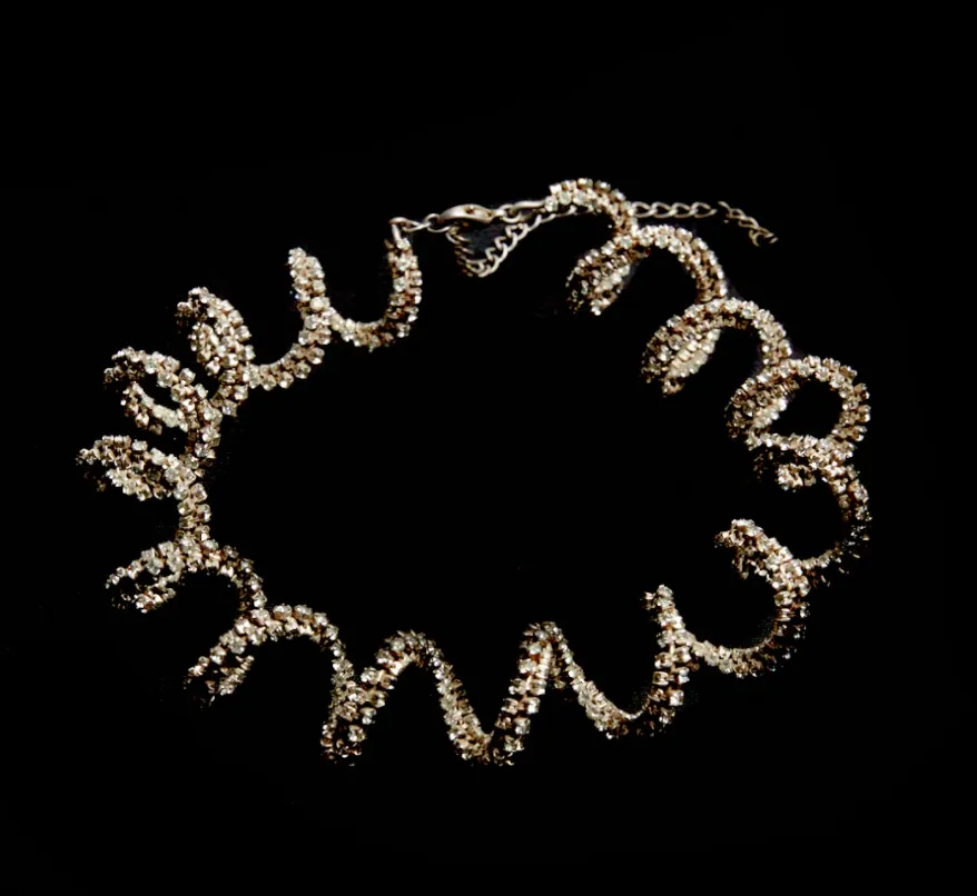 Sterling Silver Squiggle Crystal Choker Necklace, Handcrafted