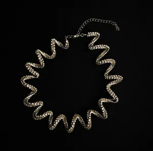 Sterling Silver Squiggle Crystal Choker Necklace, Handcrafted