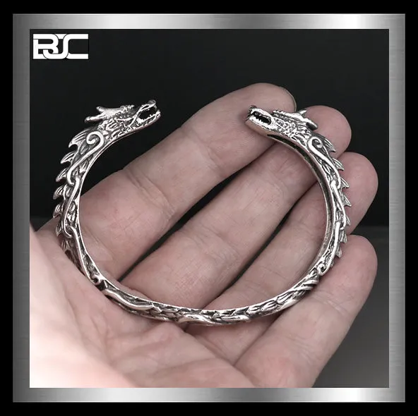 Sterling Silver Viking Dragon Midgard Serpent Torc Armring Norse Cuff Bracelet