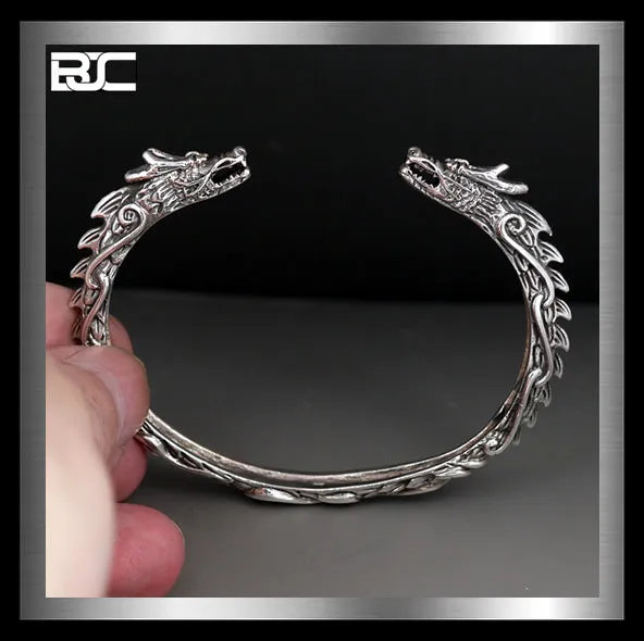 Sterling Silver Viking Dragon Midgard Serpent Torc Armring Norse Cuff Bracelet