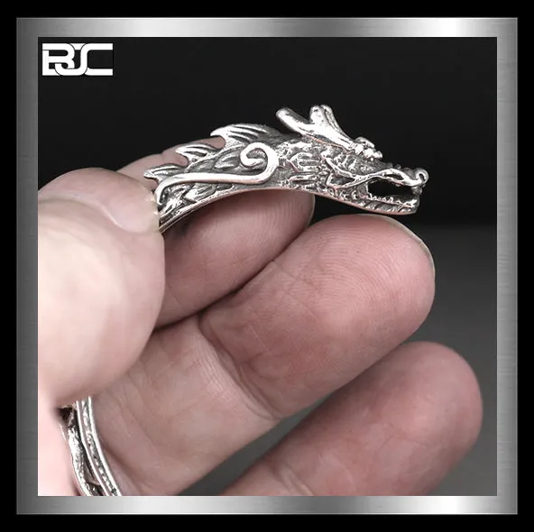 Sterling Silver Viking Dragon Midgard Serpent Torc Armring Norse Cuff Bracelet
