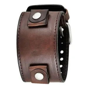 Stitched Brown Leather Wide Cuff