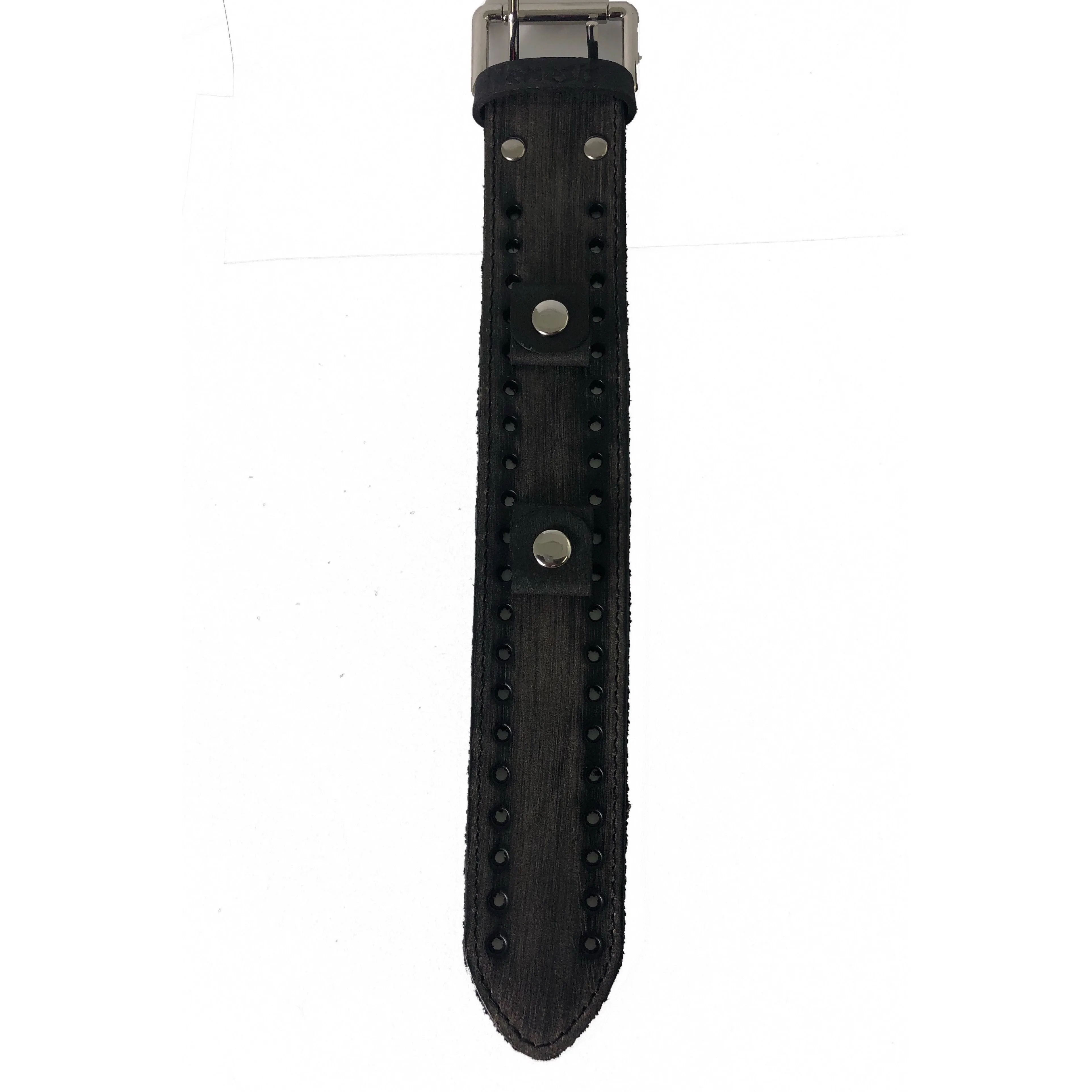 Stitched Perforated Distressed Dark Brown Leather Ladies Cuff