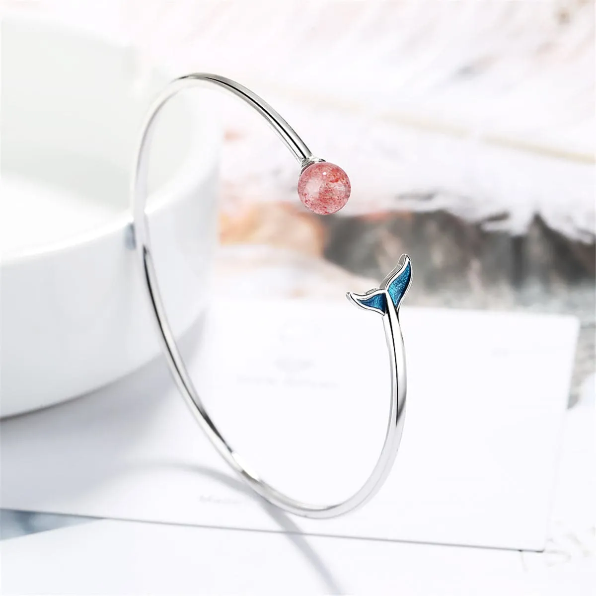 Strawberry Red Crystal & Silver-Plated Fish Tail Cuff