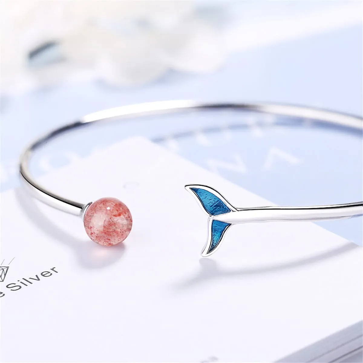 Strawberry Red Crystal & Silver-Plated Fish Tail Cuff