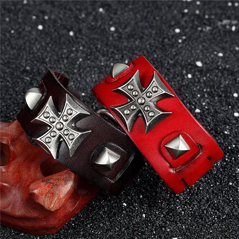 Street Punk Cuff Bracelet with Knight's Templar Cross