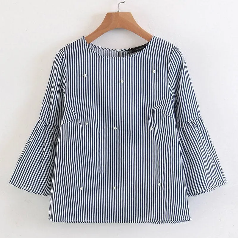 Striped Beading Blouse