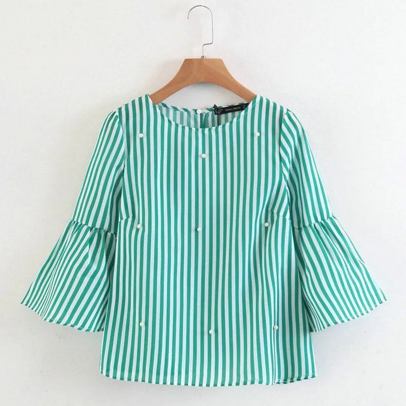 Striped Beading Blouse