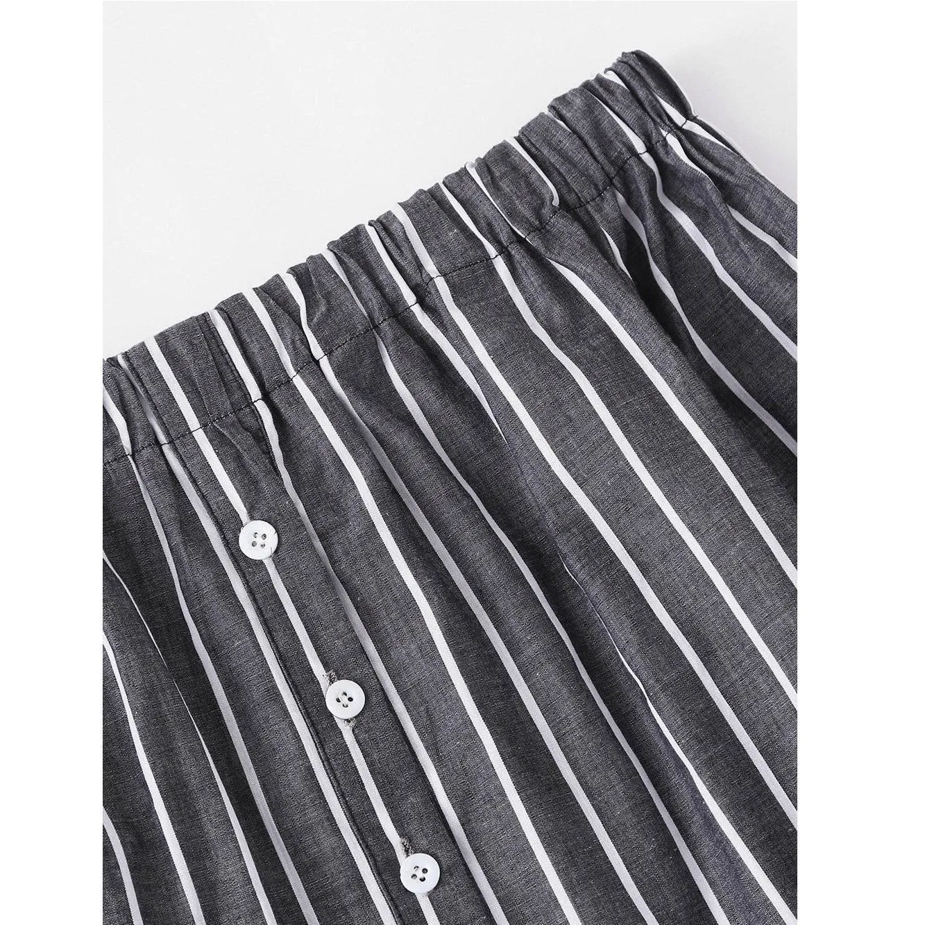 Striped Button-Up Off-Shoulder