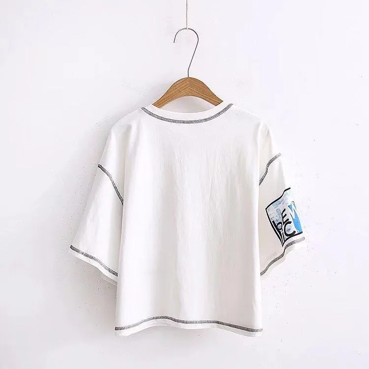 Striped Patchwork Crop T-Shirt