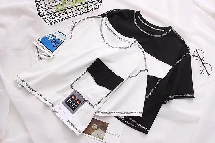 Striped Patchwork Crop T-Shirt